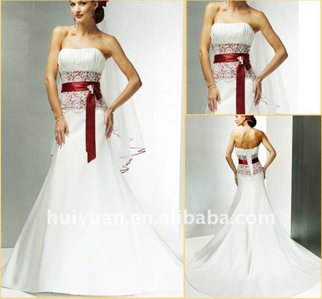 Backless red and white wedding dresses