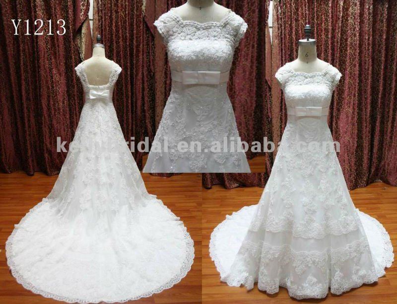 Overlay lace wedding dresses with cathedral train islamic wedding dress