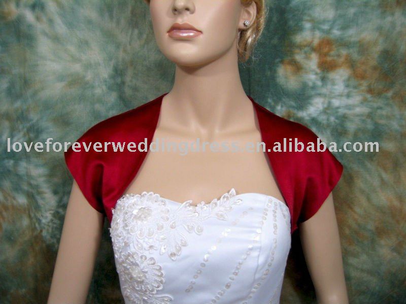 Red Satin Wedding Jacket Bridal Bolero