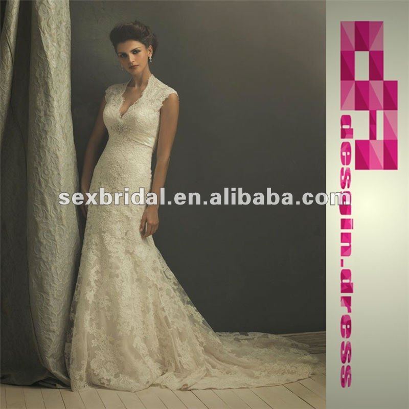 Hot Selling Cap Sleeve Open Backless Low back Lace Wedding Dresses