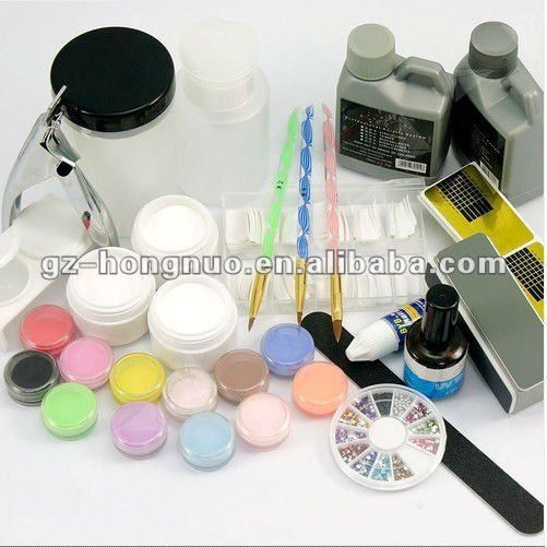 Pro Acrylic Nail Art Color Powder Set w/ False Nail Tips Full Kit HN1280