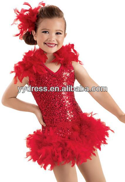 Ballroom Dress Dance Sequin Feather Boa Drop Waist Costumes
