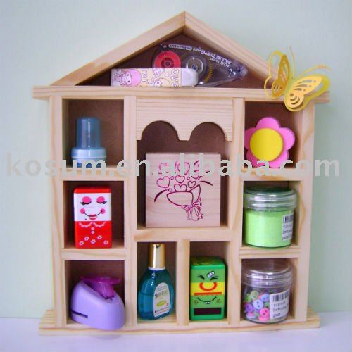 Mini wooden house display shelf