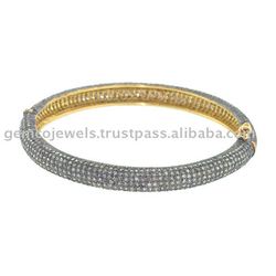 ... 14k Gold Designer Bangle Jewelry, Pave Set White Diamond Gemstone
