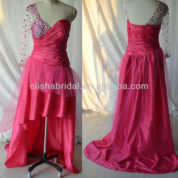  Shoulder Long Sleeve Dress on Hot Pink Beaded One Shoulder Long Sleeve High Low Real Prom Dress For