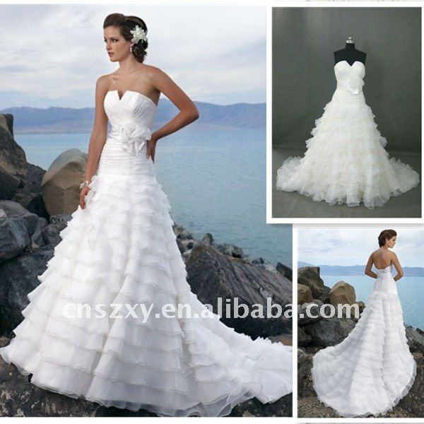 2011 New design Strapless A line organza Many Layers beach style Stunning 