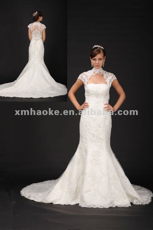 F0147 Short Sleeve Lace Mermaid Wedding Dress