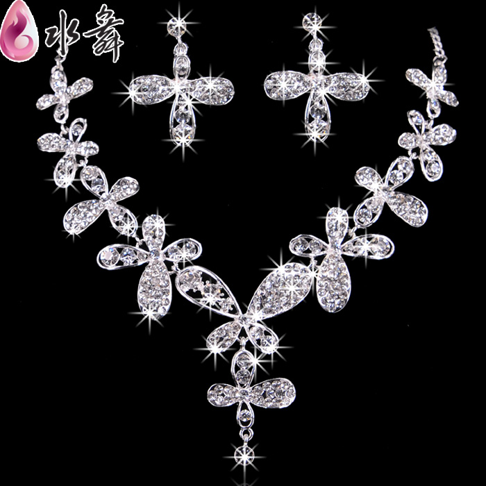 Water bride necklace silver rhinestone flower female wedding dress marriage wedding set