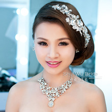 Luxury lace rhinestone marriage yarn hair accessory the bride necklace piece set