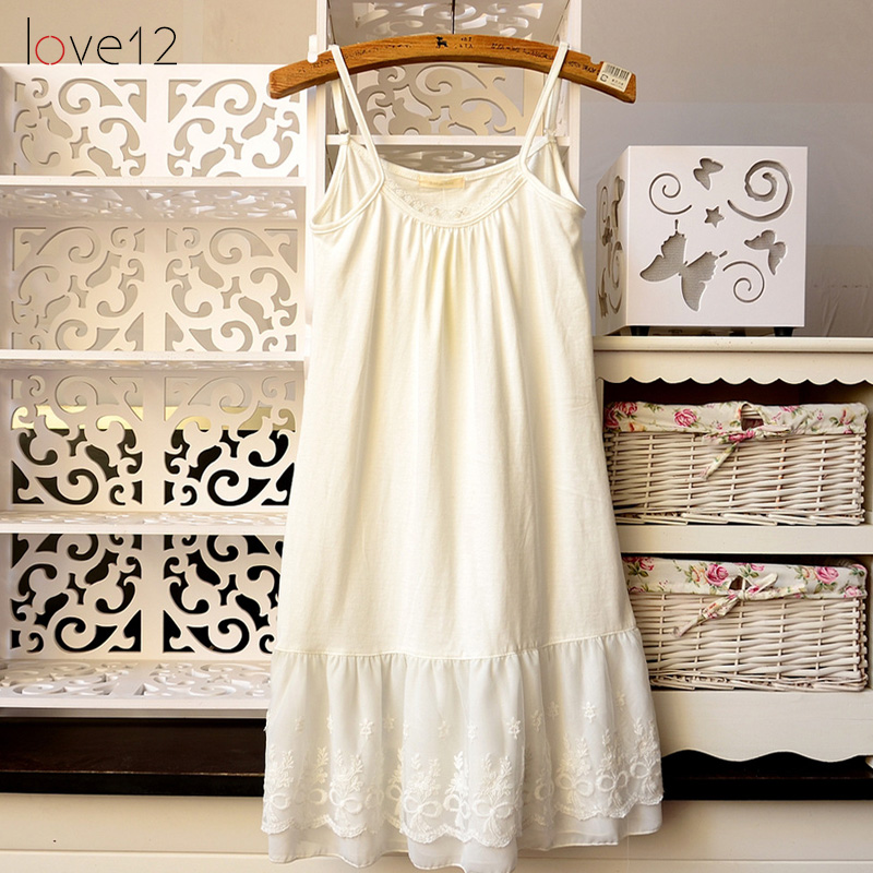 Spring and summer cotton gauze lace embroidery decoration autumn and winter spaghetti strap basic one-piece dress basic slip(China (Mainland))