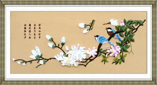 Free shipping new paintings DIY kit ribbon embroidery stitch 3D printing Chun Yun Chinese style living room mural(China (Mainland))