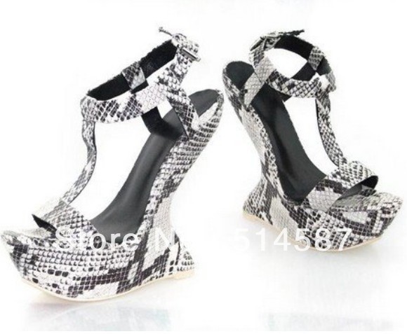 Woman Fashion sandals open toe design snake skin wedge sandals(China ...