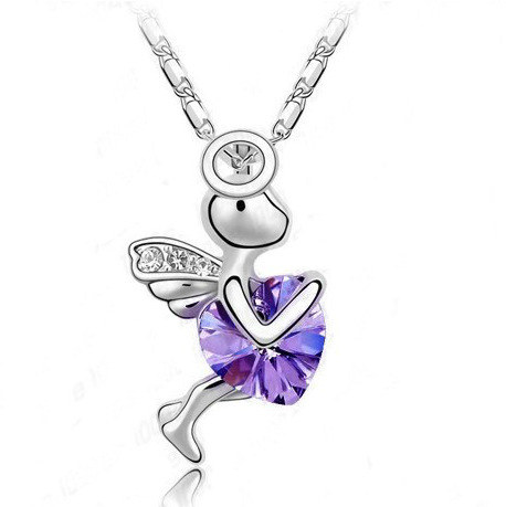Free Shipping White Gold Plated Angel Cupid Necklace Make With Austria Crystal Necklace Mulitcolor 20pcs lot