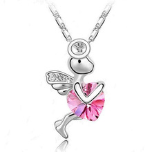 Free Shipping White Gold Plated Angel Cupid Necklace Make With Austria Crystal Necklace Mulitcolor 20pcs lot