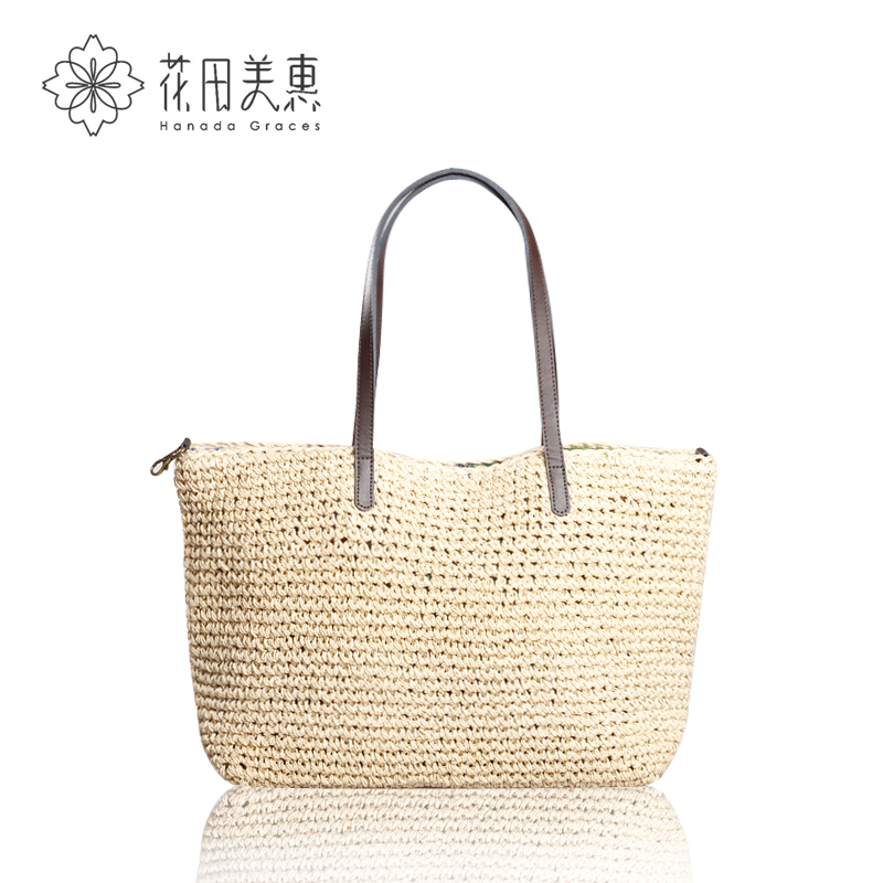 Puddles 2013 straw bag female innumeracy one shoulder portable women s knitted handbag cowhide shoulder strap