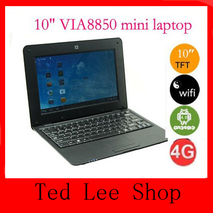 New 10inch mini Laptop Computer Netbook Android4 0 webacm 512M 4G Via8850 laptop with HDMI