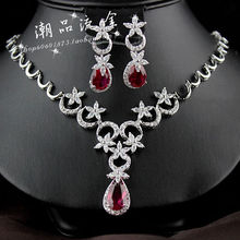 Luxury fashion red zircon inlaying crystal luxury set drop marriage decoration chain sets