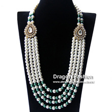 Promotion Gold Plated Vintage Rhinestone Crystal Bridal Pearl Necklace Jewelry  DDHPN02