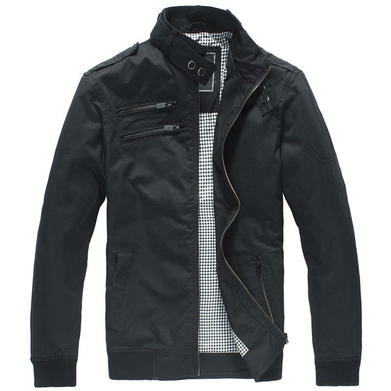 Free shipping Short in size autumn and winter male slim plaid jacket stand collar epaulette men