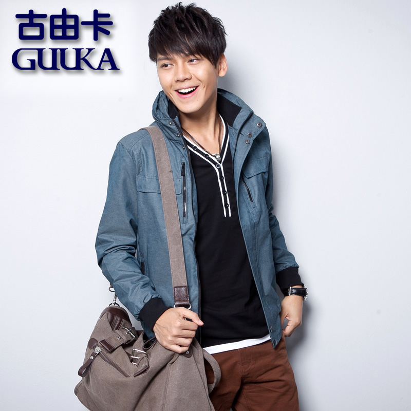 Free shipping 2013 spring and autumn fashion slim with a hood jacket men s clothing male