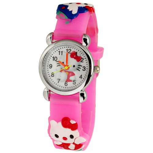 Free Shipping 1PC New Silicone Pink Children Kids Girls Cute Hello Kitty 3D Cartoon Quartz Watches