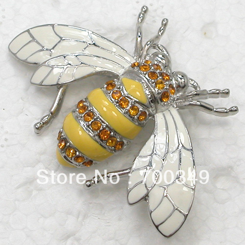 Wholesale 12piece lot Topaz Crystal Rhinestone Enamel Honey Bee Pin Brooch Fashion Costume jewelry gift C709