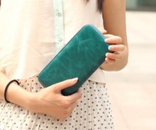 Free shipping 2013 summer women genuine leather oil wax cowhide zipper day clutch long design wallets