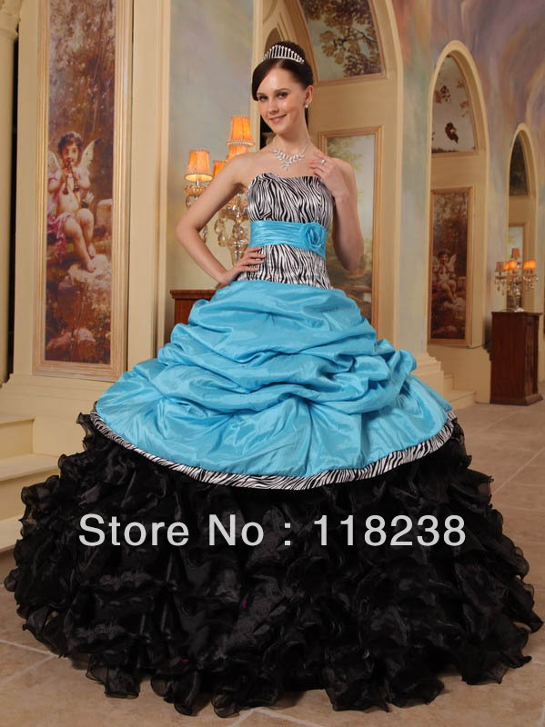 Blue And Zebra Print Prom Dresses - Evening Wear