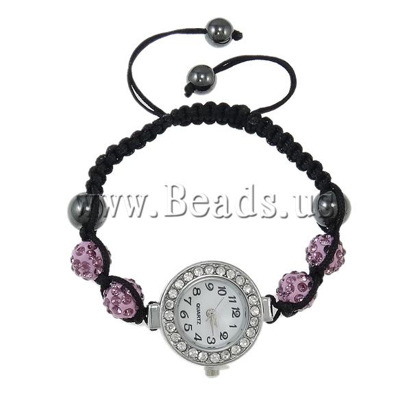 Free shipping Shamballa Watch Cute Jewelry Zinc Alloy with rhinestone pave bead Wax Cord Non magnetic