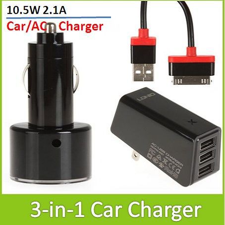 Купить ldnio 10.5w 2.1A 3-в-1 Автомобильное зарядное устройство с usb ...