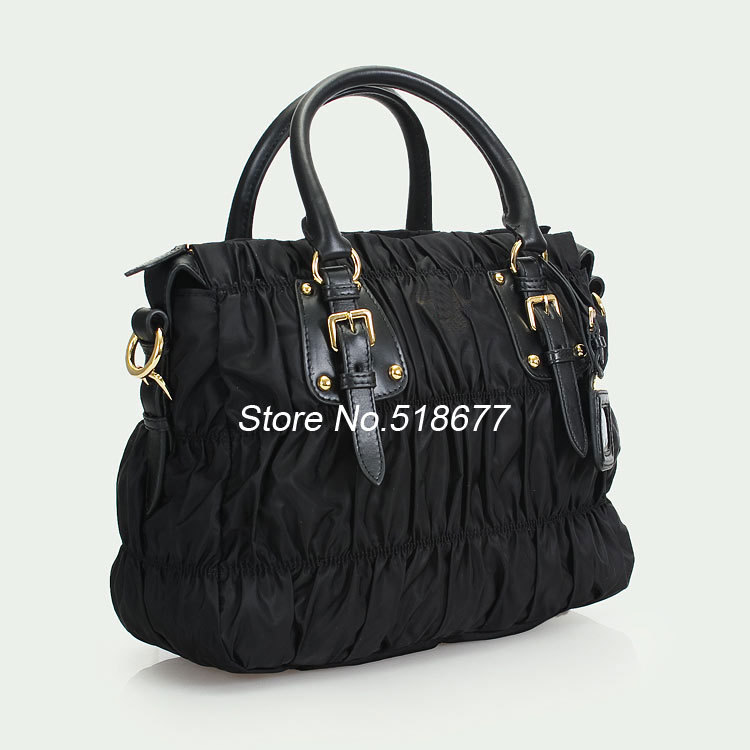 Womens Girls Tote Bags Handbags Black Nylon and Cowhide Leather Party Handbags Designer Famous Brand