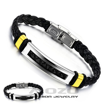 Free Shipping Wholesale HOT Sale Fashion jewelry Stainless Steel Men Bracelet Silver/Gold PU leather Bracelets Bangles PH766