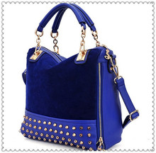 2013 New Rivet Package Stitching Flannel Bag Free Shipping Rivet Studded Messenger Bag Shoulder Bag Brand Fashion Handbag