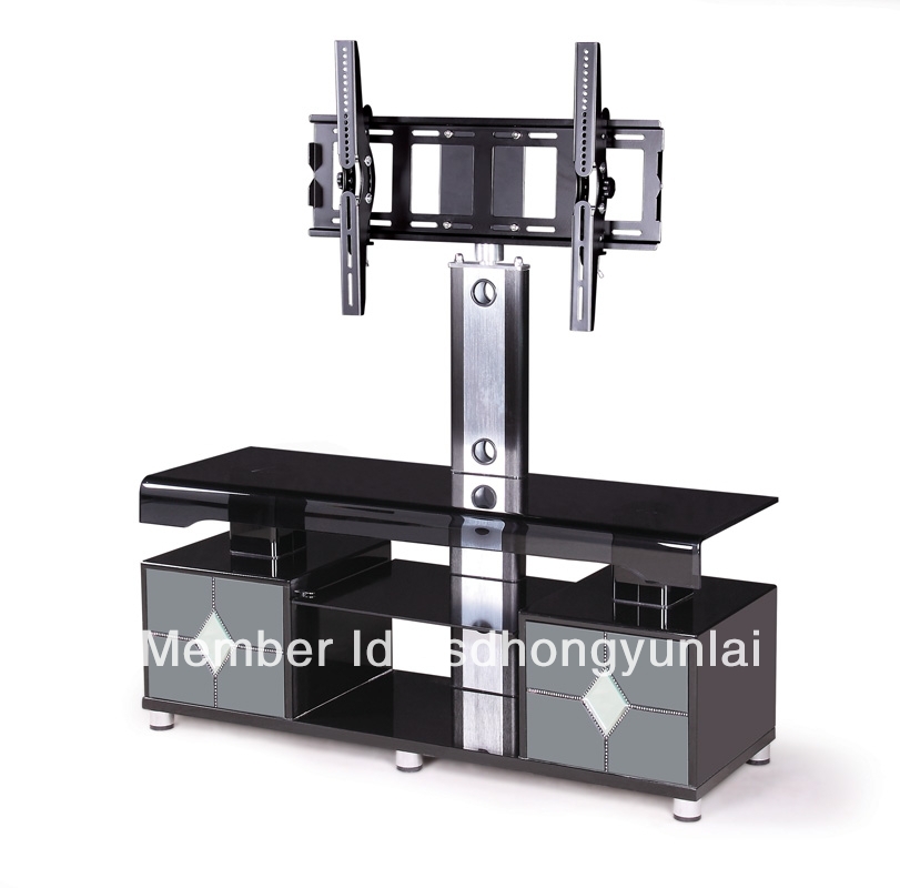  room furniture tempered bend glass led tv stand with wooden showcase