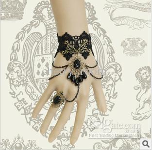 Black Crystal Rings Flower Women Black Lace Bracelets Fashion Party Jewelry 0111