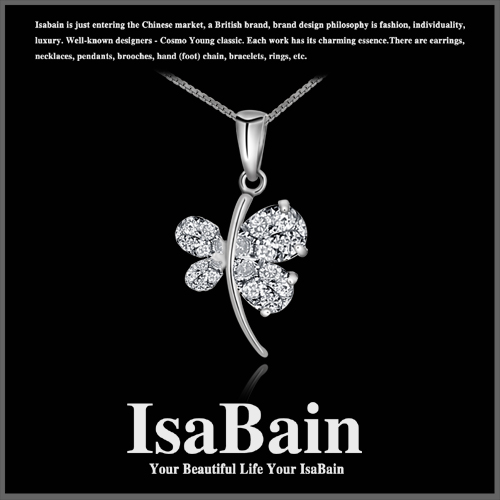 Isabain 925 pure silver cupid cutting drill national trend four leaf grass necklace ibn1191t