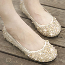 Rhinestone women’s beaded flat bride shoes sheepskin flat wedding shoe white bridesmaid shoes
