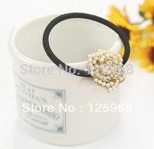 Free shipping 2013 New arrival fashion pompom ponytail rose pearls hair band hair holder elastic ropes