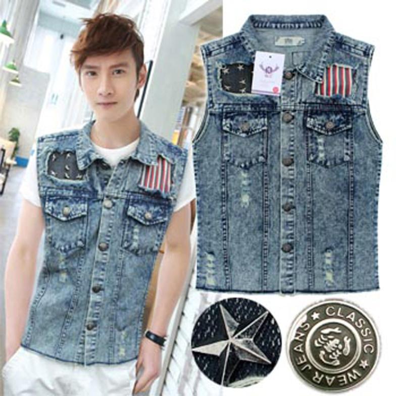 2013 Korean version men's fashion jeans jacket,flag patch holes jeans 2013 Korean version men's fashion jeans jacket,flag patch holes jeans
