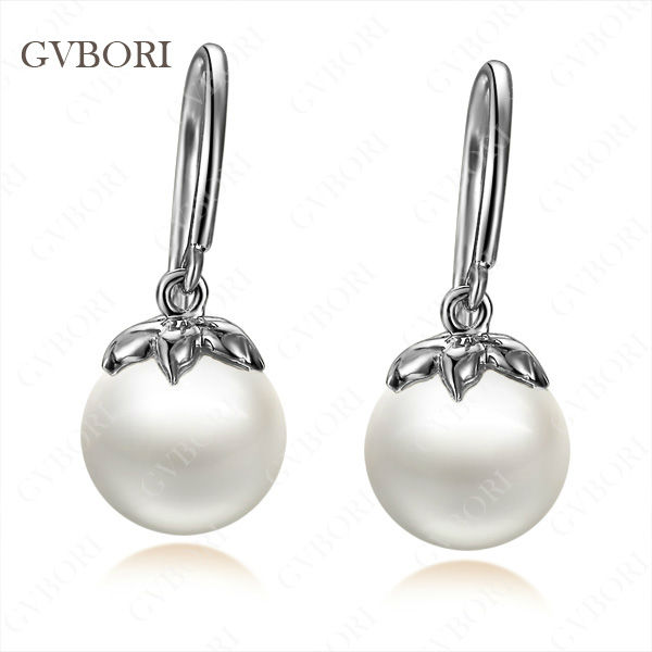 -Natural-Pearl-Earrings-For-Women-White-Round-18K-White-Gold-Earring ...