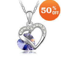 18K white gold plated austrian crystal rhinestone heart pendant necklace women fashion jewelry holiday sale