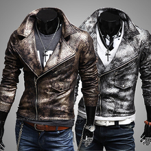 2013 exclusive new crocodile leather Coat Men exaggerated large lapel Slim Short leather jacket