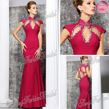 2014 Tarik Ediz Sexy New Dress High Collar Mermaid Floor length Satin