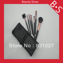 Free Shipping 7pcs Mini Travel Makeup Brush Set Mini Travel Cosmetic Makeup Brush Set Excellent Leather