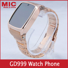2013 hot mp4 luxury sim bluetooth watch phone leather strap all-steel case touch screen gold silver wristwatch cell phone GD999