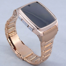 2013 mp4 luxury sim bluetooth watch phone leather strap all steel case touch screen gold silver