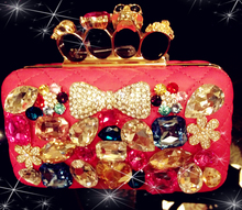 Sweet Princess lolita High quality luxury handmade embossed check bow diamond little skull bride gem clutch bag