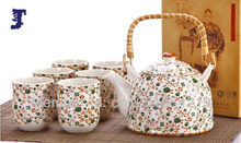 7 pcs chinese Jingdezhen porcelain tea set with rattan handle exquisite bone china ceramic teaset