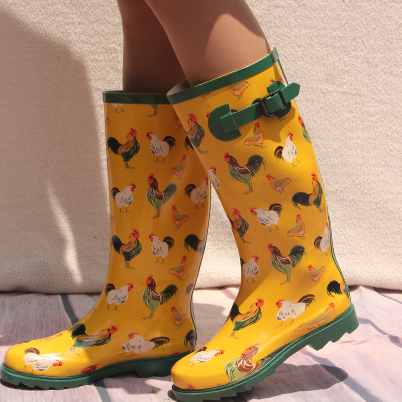 women high quality turkey pattern women rainboots gumboots rubber boots mid calf wellingtons galochas botas