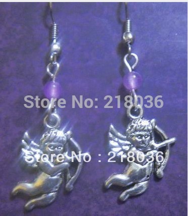 Wholesale Fashion 50 Pair Silver Cupid Cherub Charms Dangle Earrings For Women With Gift Box DIY